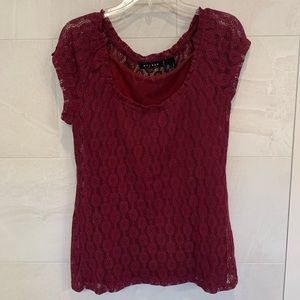 Axcess fitted shirt, redish see through lace with an inner liner, size Large